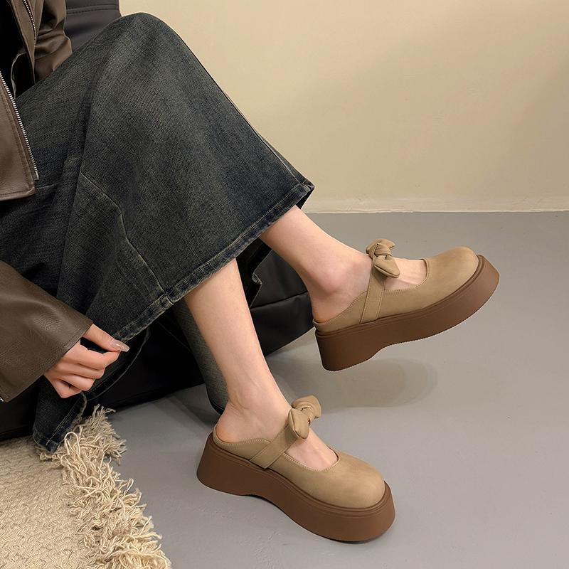 Толстые тапочки-полушапки с бантом на голове, женская верхняя одежда, весна-лето 2025 г., французские сандалии Мэри Джейн с одной педалью