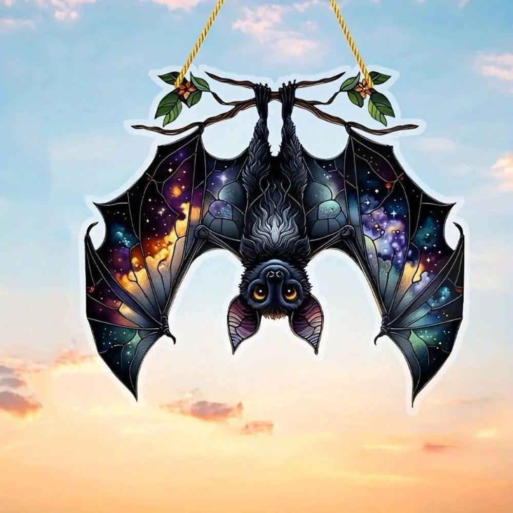 Gothic Bat Window Hanging Ornament Imitation Stained Glass Style Bat Hanger Pendant Gift