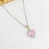 French Peach Heart Zircon Necklace: Multicolor Diamonds On Stainless Steel with Retro INS Style Titanium Design.