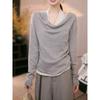 2026 Autumn New French Style Plus Size High-End Faux Two-Piece Fashionable Slimming Design Top