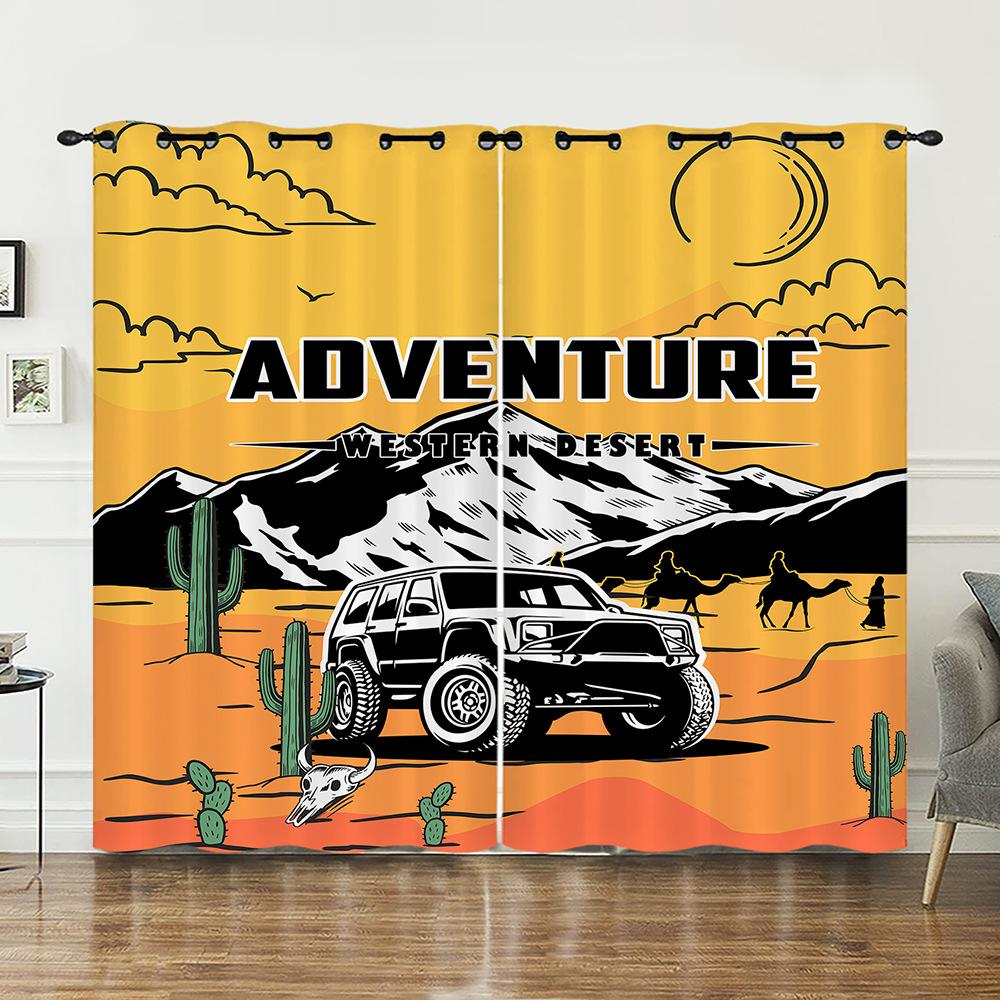 Curtain Camping Natural Scenery Illustration 3D Digital Printing Blackout Curtain Punching