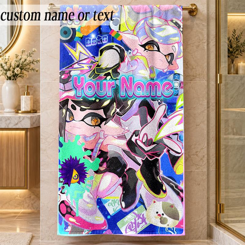 Beach TowelSplatoon Custom Name Text Personalized Soft Towel for Beach Pool Indoor Home Decor Gift