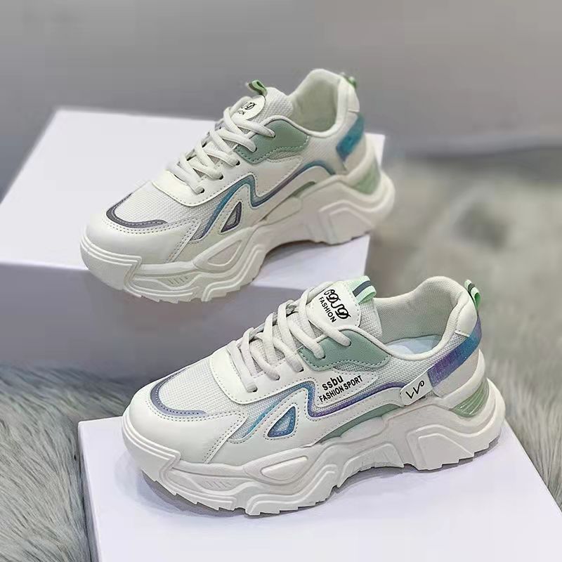 Женские кроссовки на толстой подошве, кроссовки «папины», весна-осень, маленькие сетчатые туфли, студенческие, корейская версия, универсальные, дышащие спортивные туфли, повседневные туфли