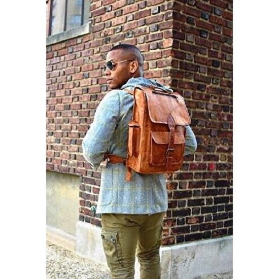 Goat Leather Backpack Shoulder Bag Office School 17 In Laptop Rucksack Handbags