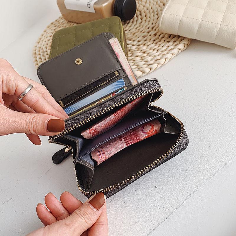 Korean Flodable Short Wallets Coin Card Holder Women‘s PU Leather Plaid Zipper Coin Money Purses ID Credit Card Holder Wallet