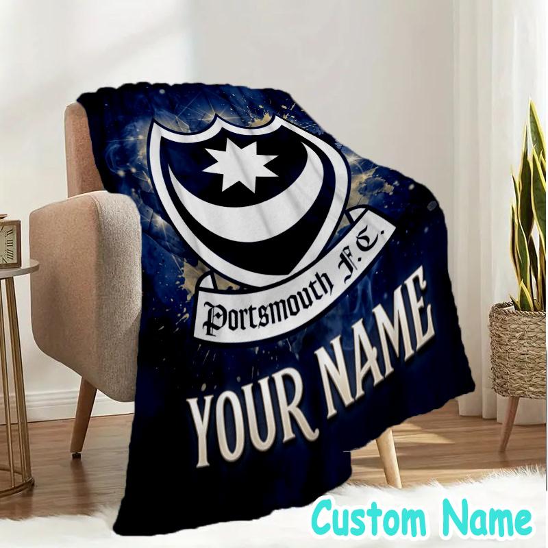 Custom Name Portsmouth Football Club Throw Blanket - Perfect for Couch, Bed, Office, and outdoor Travel - Ideal Gift for Christmas & Holidays
