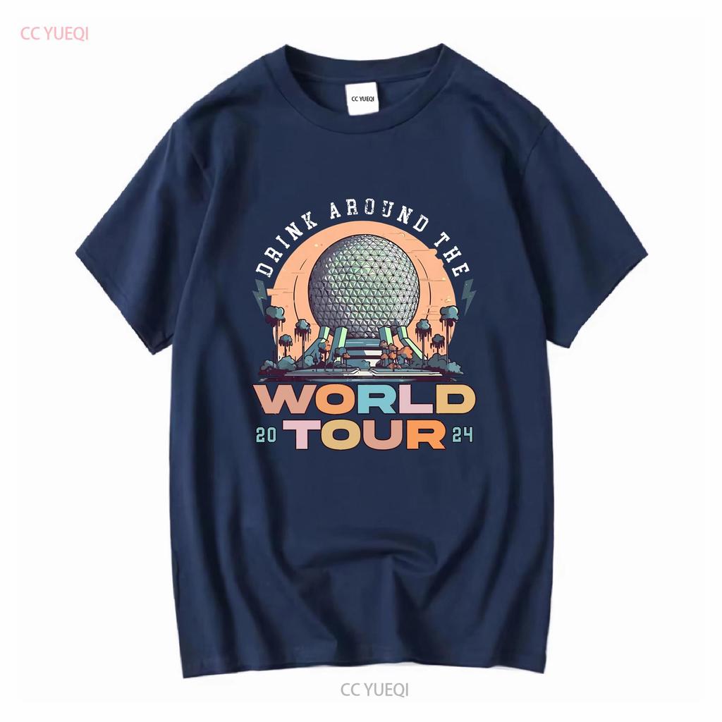 Ретро футболка Epcot Drink Around The World Tour с длинным или коротким рукавом винтажная стирка уличная одежда дышащая удобная