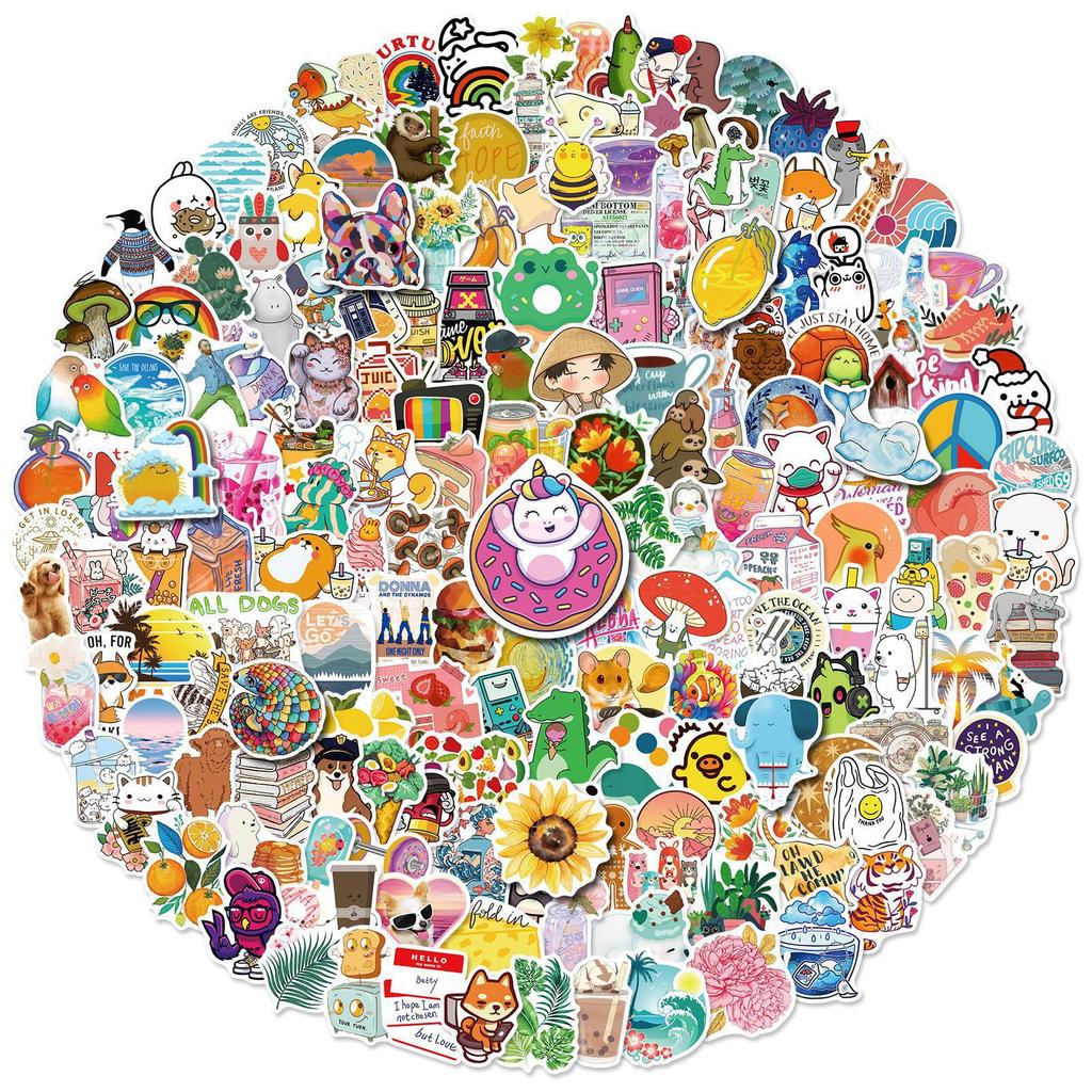 200 Pictures Ins Small Fresh Outdoor Cute Cartoon Stickers Skateboard Guitar Suitcase Waterproof Stickers