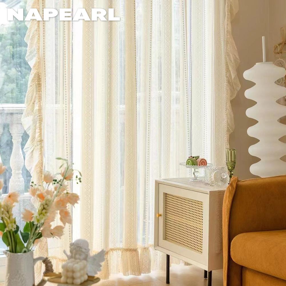 1 шт. NAPEARL Бежевая тюлевая французская ретро жаккардовая занавеска с оборками для гостиной, спальни, балкона, окна, домашний декор