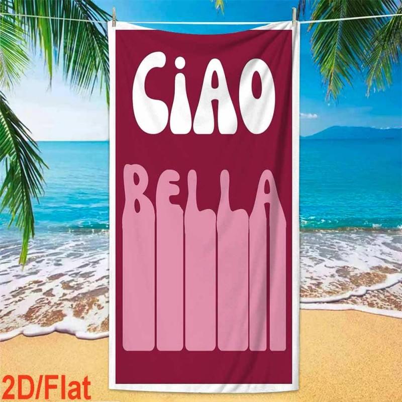 Retro Two Tone Ciao Bella Bubble Letter Quick Dry Sand Resistant Beach Swimming Pool Bath Towel
