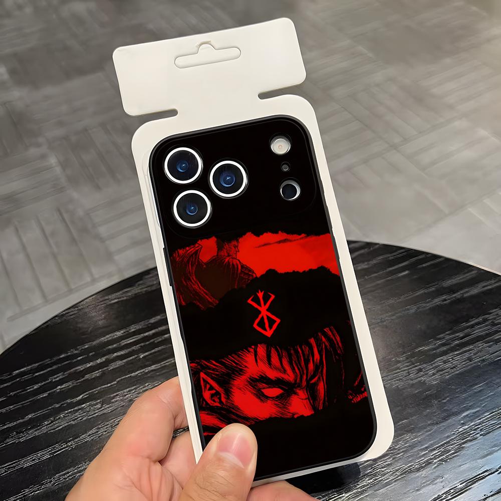 Чехол для телефона B-Berserk G-Guts для IPhone 17 Air 16 E Pro Max 15 14 13 Mini 12 Pro 11 Max Plus Черный Мягкий