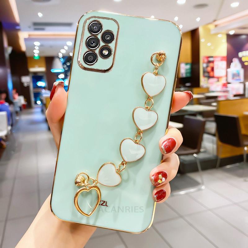 Fashion Plating Love Heart Bracelet Chain Case For Samsung Galaxy A53 A33 A73 A23 A13 A32 A52 A52S 4g 5g Band Cover On A 53 52 S