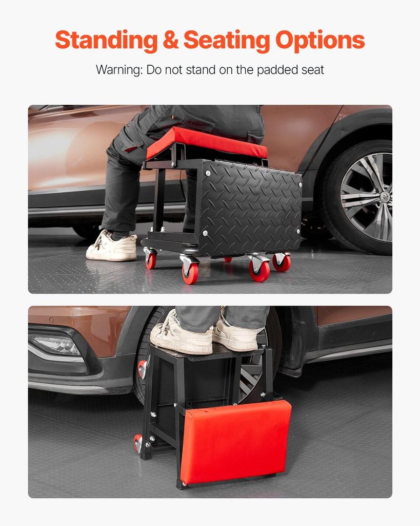 Mechanic Stool Rolling Work Seat 300 lbs Load Seat/Step Stool with Wheels