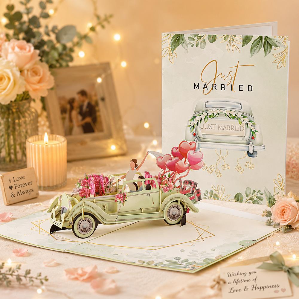 3D Pop Up Wedding Invitation Greeting Card - Birthday Anniversary Valentines Day Gift Thank You Handmade Card for Friends Lovers