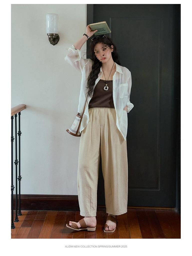 Xiao Li Plus Size Women's Milk Skin Balloon Pants: Easy-Care, Wrinkle-Resistant, Hip-Slimming Casual Summer Pants.