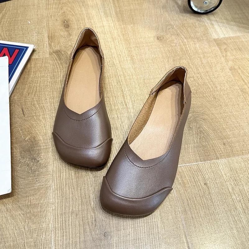 2024 Новые популярные весенние и осенние модные однотонные туфли с квадратным носком, удобные, неглубокие, без застежек, универсальные женские туфли