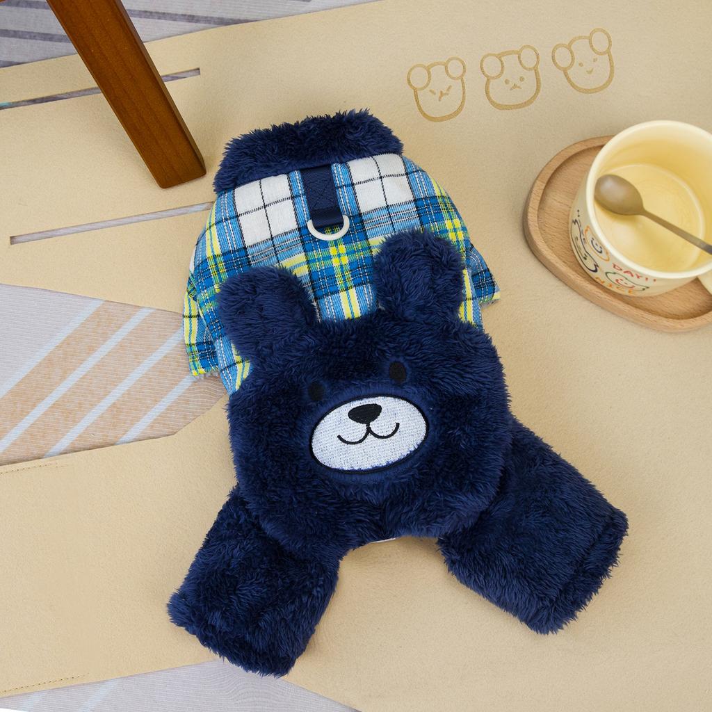 Клетчатый медведь Зимние комбинезоны для собак Теплый флис утолщенная одежда для домашних животных с поводком D-образным кольцом Пижамы для собак