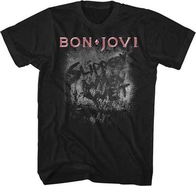 Футболка Bon Jovi Slippery When Wet Альбомный Тур Новая Лицензионная 100% Черный Хлопок Унисекс Футболка - Мужская Летняя Хлопковая Футболка с Принтом