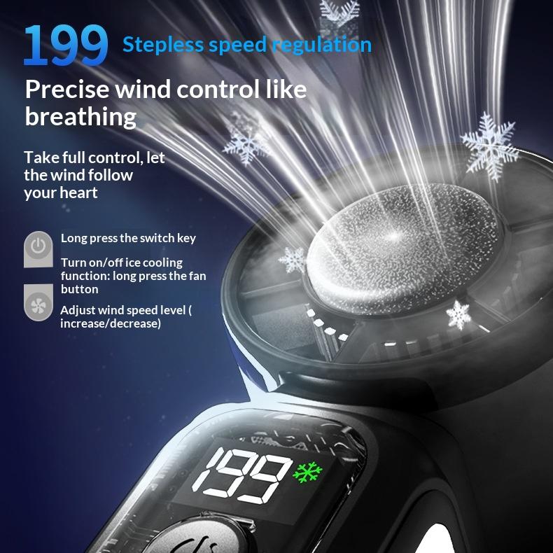 2025 New High-Speed Mini Handheld Cooling Fan Portable Large Wind Outdoor Neck Hanging Mecha Style with Torch and Mirror
