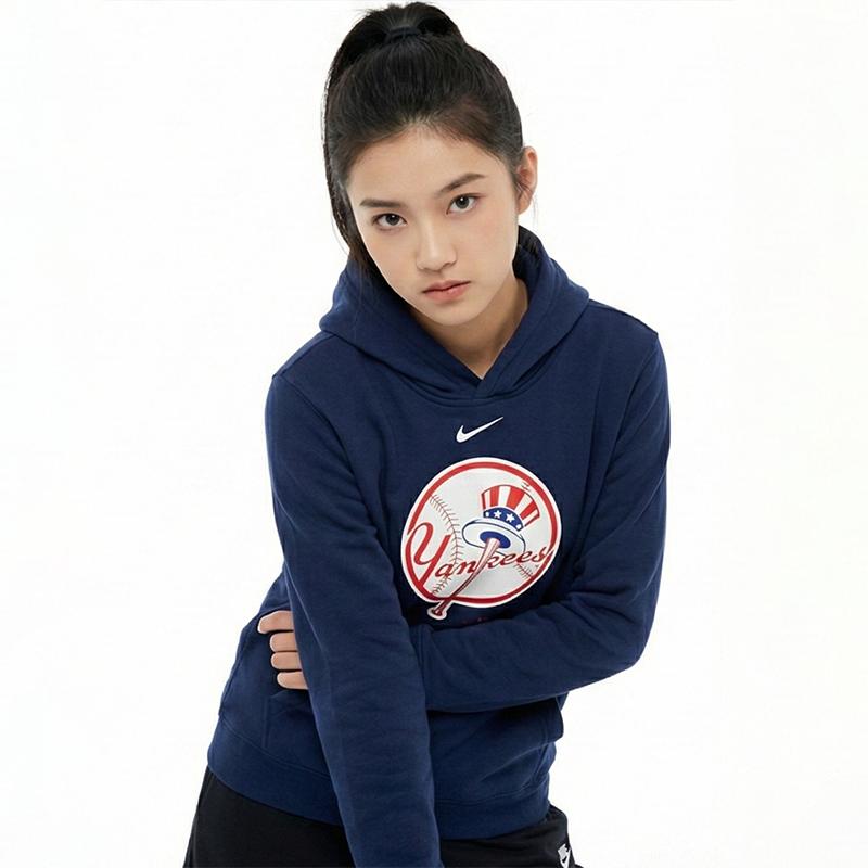Nike Толстовка с капюшоном X MLB Collaboration с логотипом Yankees и элементами бейсбольного принта, детские толстовки с капюшоном синего цвета 3Z3B7SBHC-NYY