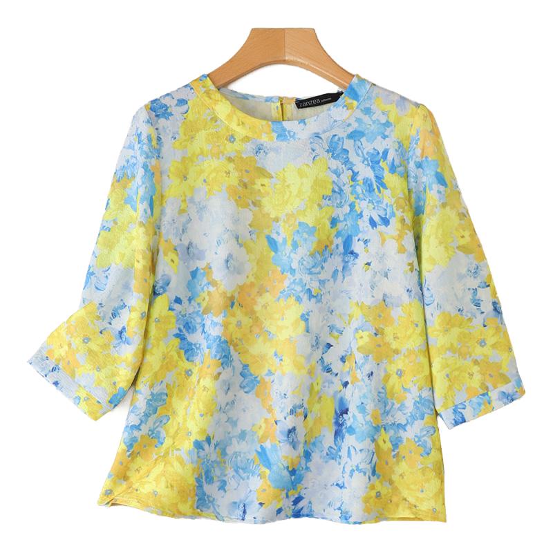 ZANZEA Женская летняя повседневная блузка с круглым вырезом и рукавом 3/4 с принтом