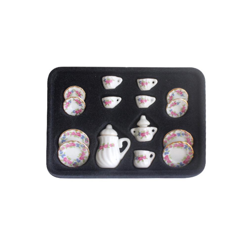 Kettle Dollhouse Miniature Tea Set Ceramic Miniature Porcelain Tea Cup Set  Dollhouse Ornament