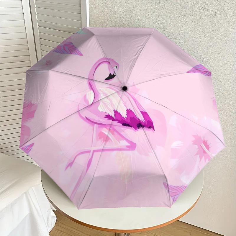 1pc Pink Flamingo Floral Background Umbrella with Plastic Handle,Suitable for All Seasons Home Travel Outdoor UmbrellaDD403