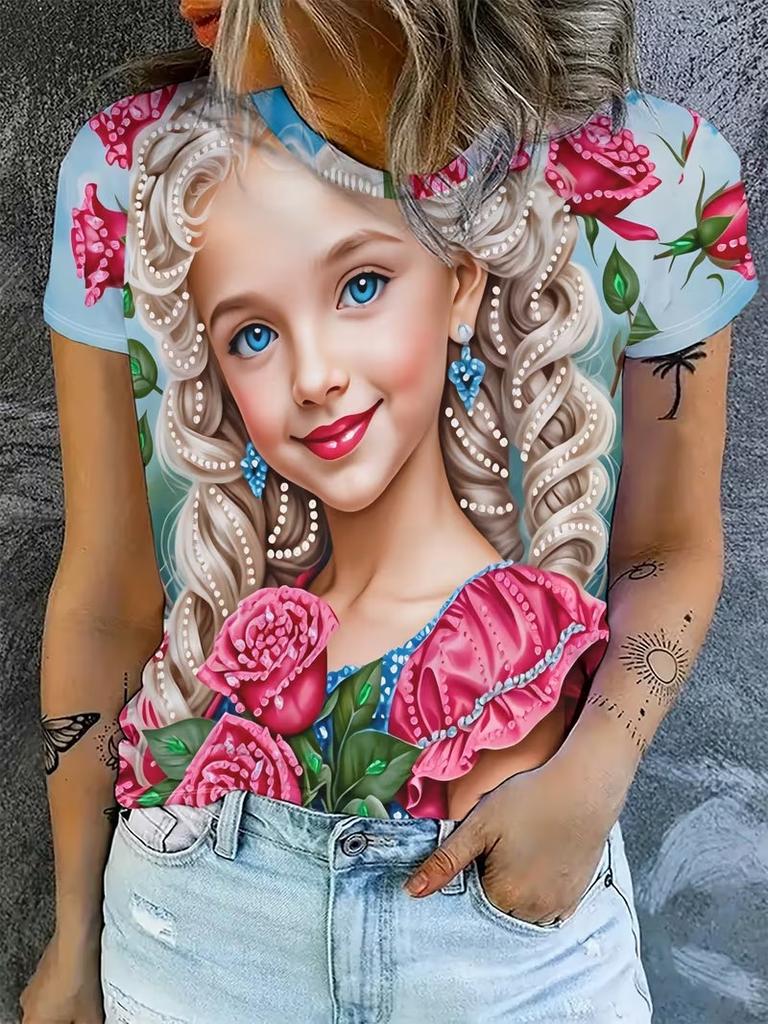 Женская футболка с 3D-печатью Оверсайз Топы Летние Новые Харадзюку Футболки Y2k Топы Свободные С короткими рукавами Пуловеры Одежда