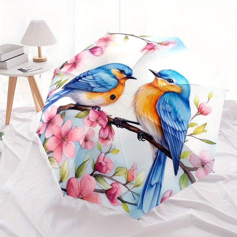 Spring Blossom Birds Wall Art PrintUmbrella, Portable 3-Fold Compact Umbrella for Men & Women Gift
