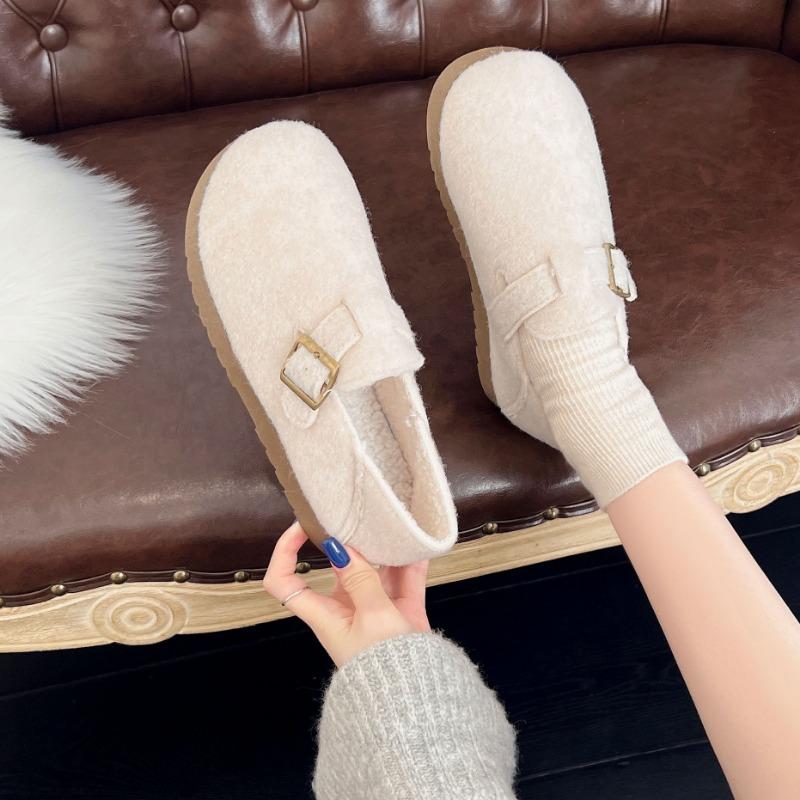 Зимние новые ретро женские ленивые полушлепанцы повседневные нескользящие бархатные теплые уличные хлопковые туфли