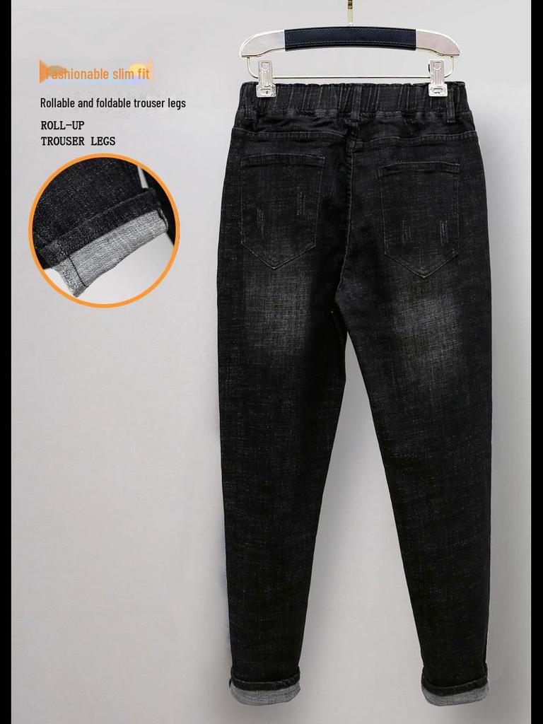 Plus Size Elastic High Waist Harem Jeans for Girls - Loose, Slimming Fit (230 Lbs)