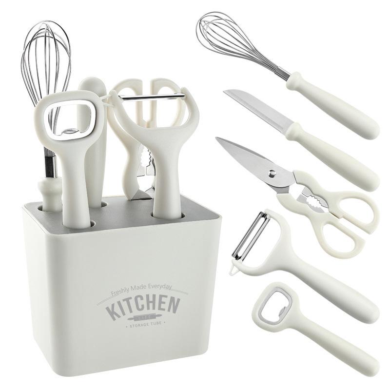 Stainless Steel Peeler Set, Kitchen Gadget with Storage 6-piece Set, Combination Scissors, Melon Planer and Fruit Knife Set