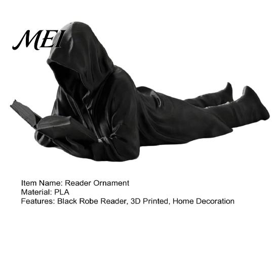 Modern Reader Figurine Black Robe Figurine, 3D Printed Faceless Reading Man Desktop Decor Statue, Lying Bookworm Sculpture for Home Office Bookshelf