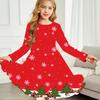 Girl Casual Christmas Print Round Neck Long Sleeve Dress Kid Princess Dress