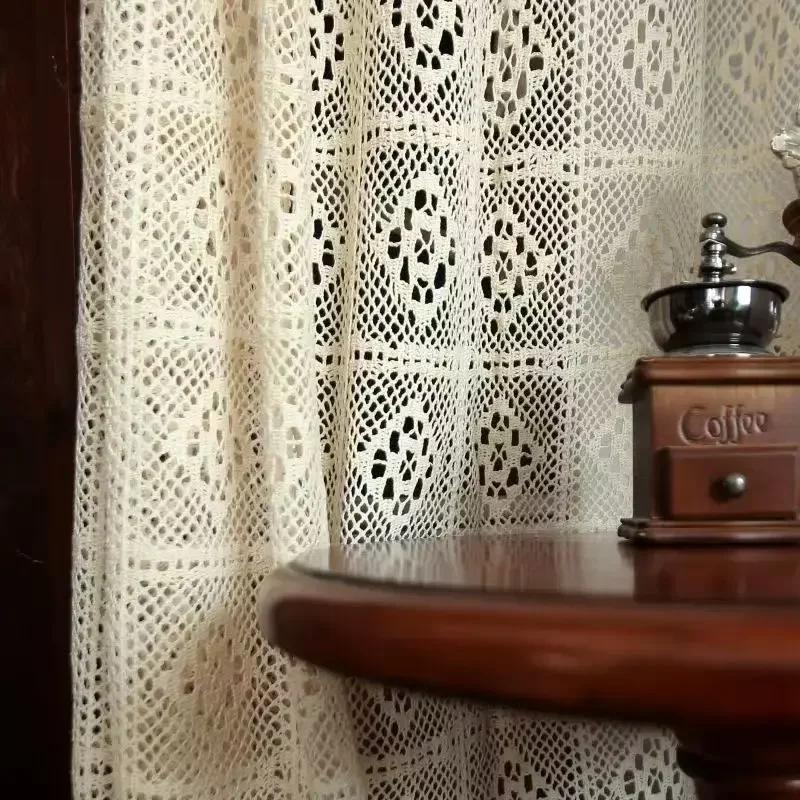 Хлопковые шторы с полым дизайном, шторы-тени с кулиской, кисточка для кухни, спальни, гостиной, эркерного окна, штора для шкафа