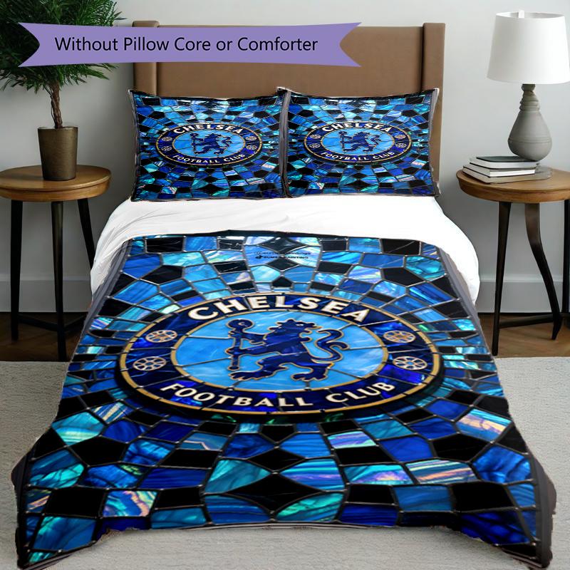 3pcs Duvet Cover Set (1*Duvet Cover + 2*Pillowcase, Without Core),football club F.C Print Bedding Set, Bedroom Decor, All‑Season, Birthday Gift