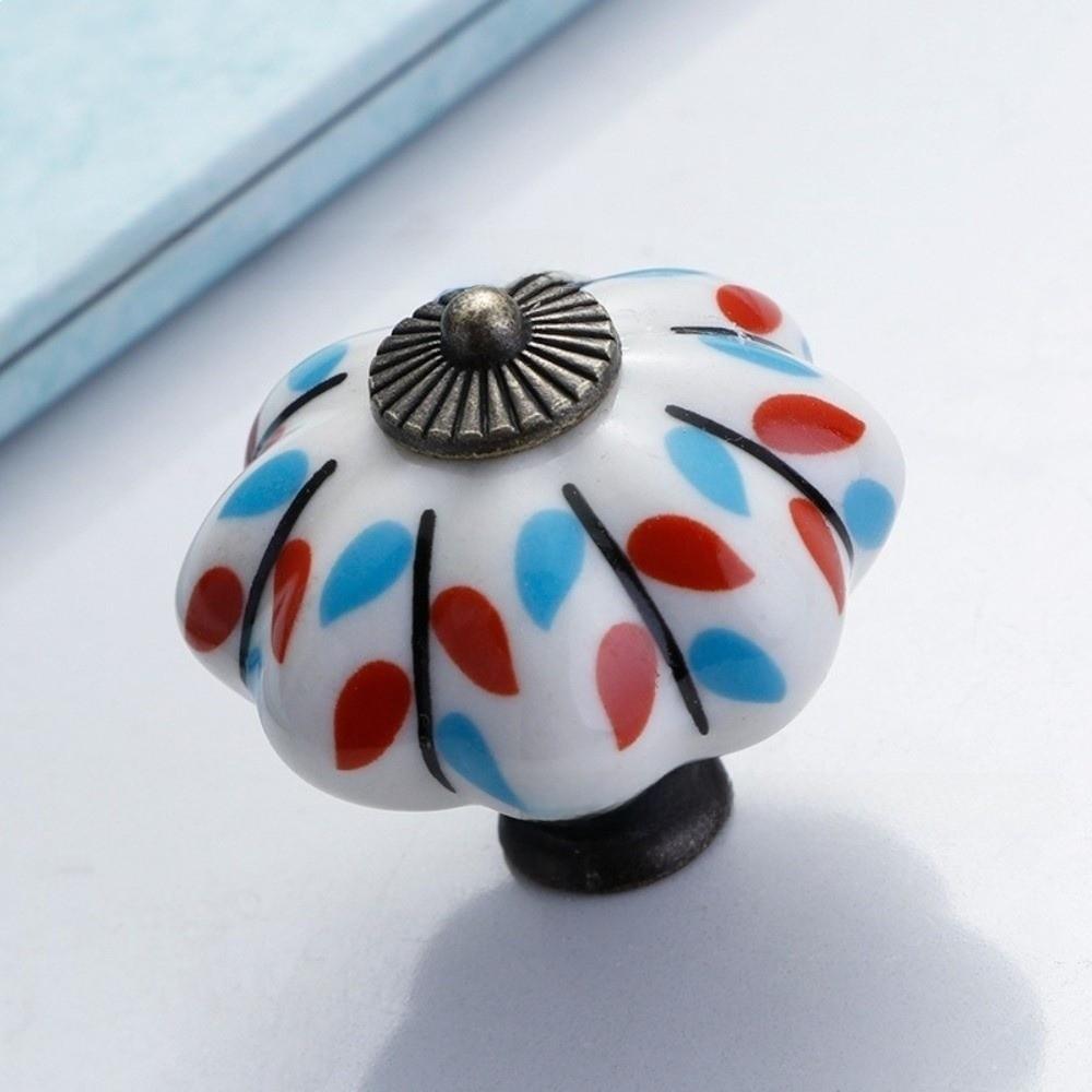 Pumpkin Shape Cabinet Door Knobs Floral Pattern Ceramic Cabinet Knobs Cupboard Door