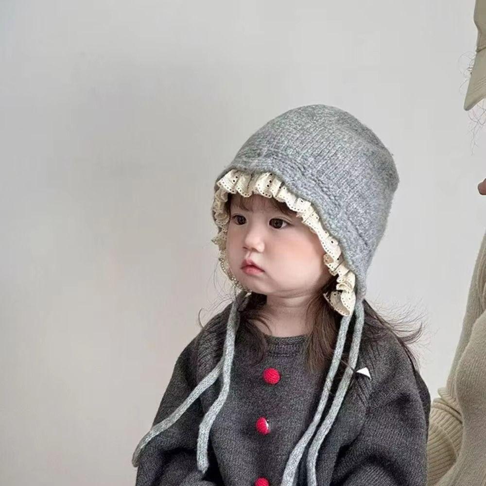 Windproof Kids Warm Hat Soft Knitted Lace Cap Exquisite Warmer Beanie Cap Kids