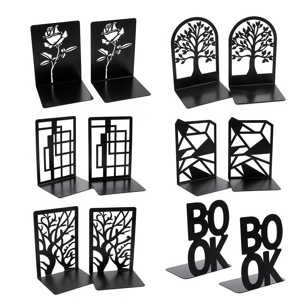 Stationery Desk Organizer Iron Art Non-Slip Book Stand Bookends Book Holder Book Support Shelf