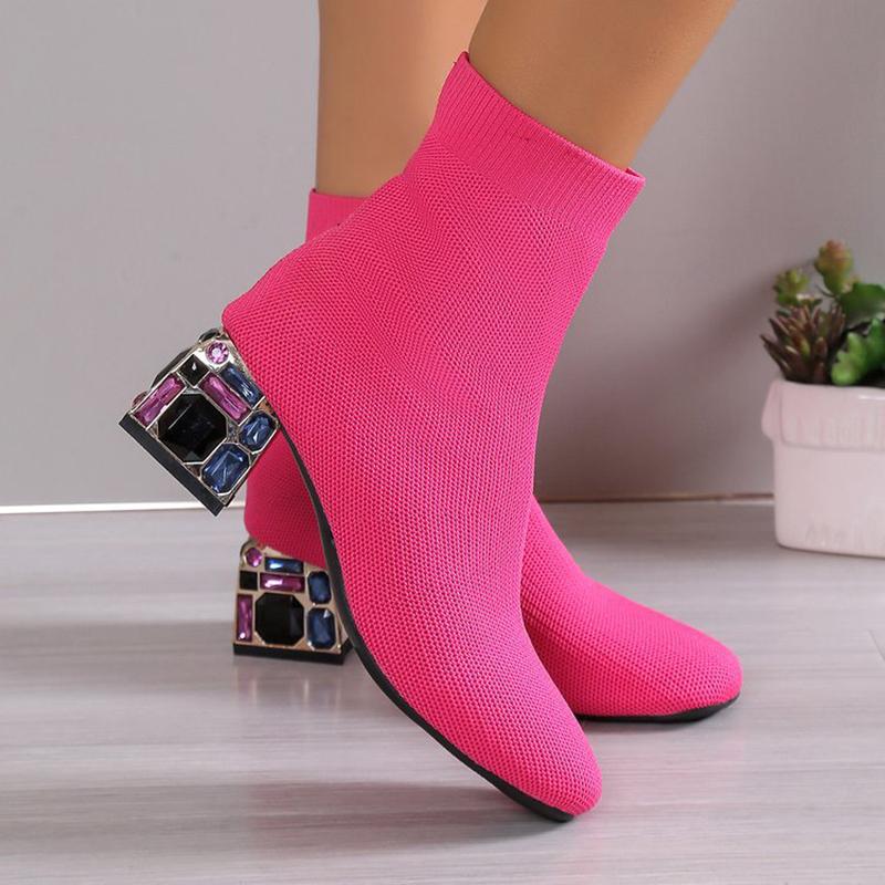 Мода Эластичные носки Ботинки Женские Модные Ботильоны Женские Сетчатые Дышащие Короткие Ботинки На Массивном Каблуке Женские Весна Осень Офисные Ботинки