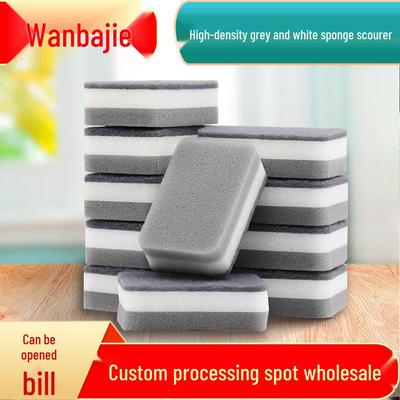Серая двухсторонняя кухонная губка-скребок для мытья кастрюль и посуды - Трехслойная конструкция