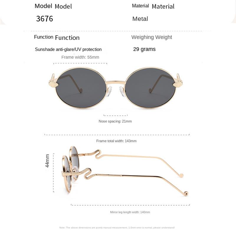 Fashion Unisex Oval Metal Sunglasses with Snake Temples - Trendy Vintage UV400 Sun Glasses for Men & Women
