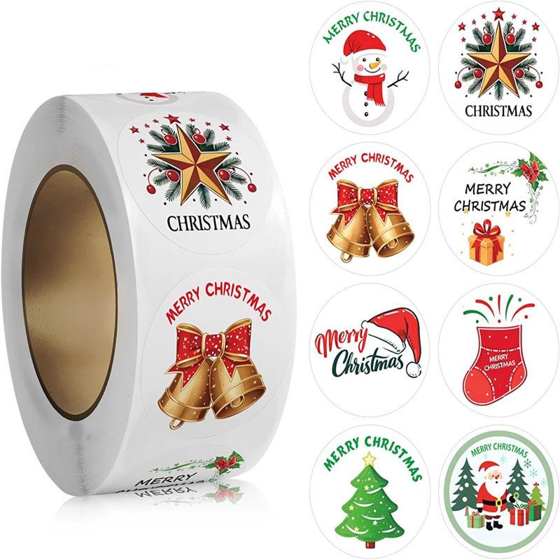 Christmas Stickers Roll 500 Pcs 1 Inch Merry Christmas Stickers Happy Christmas Stickers for DIY, Envelope Seals Boxes Cards Party Favor Decorations