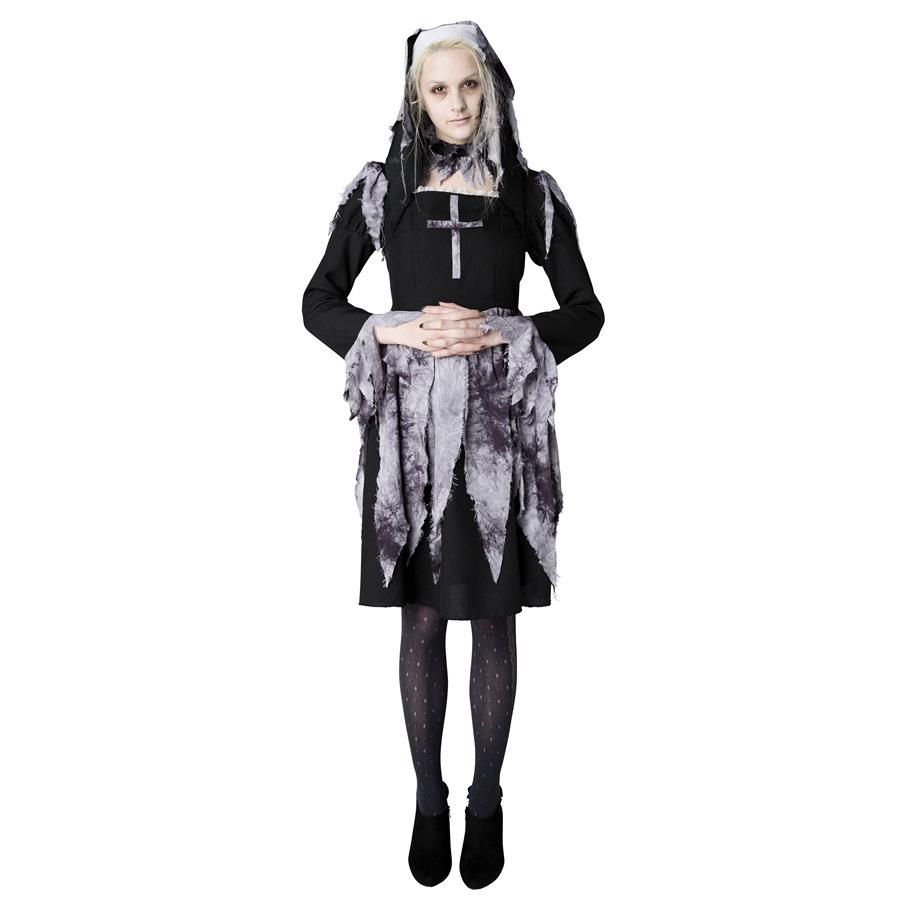 Sexy Nun Halloween Costume Cosplay Dress, Neck Ornament, Headwear, Polyester, M/L/XL