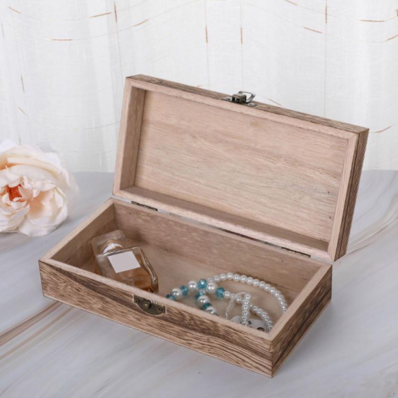Retro Jewelry Box Desktop Natural Wood Clamshell Storage Decoration Wooden