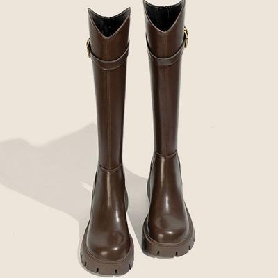 Женские высокие сапоги новые осенне-зимние бархатные с V-образным вырезом на толстой подошве высокие сапоги ботинки Мартина рыцарские сапоги толстый каблук высокие сапоги