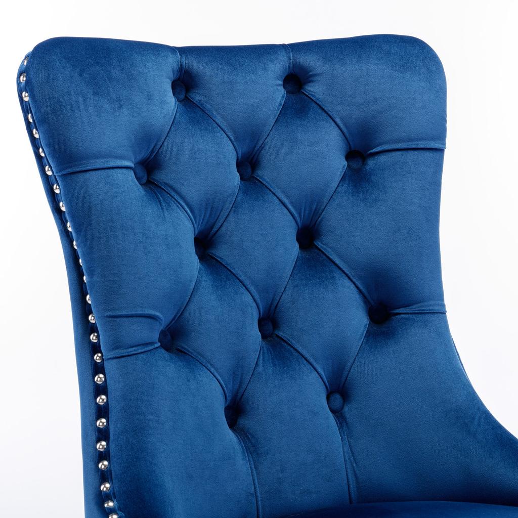 Nikki Collection Tufted Solid Wood Velvet Dining Chair with Chrome Plating Legs,Nailhead Trim,Set of 2,Blue and Chrome, DE1701BL