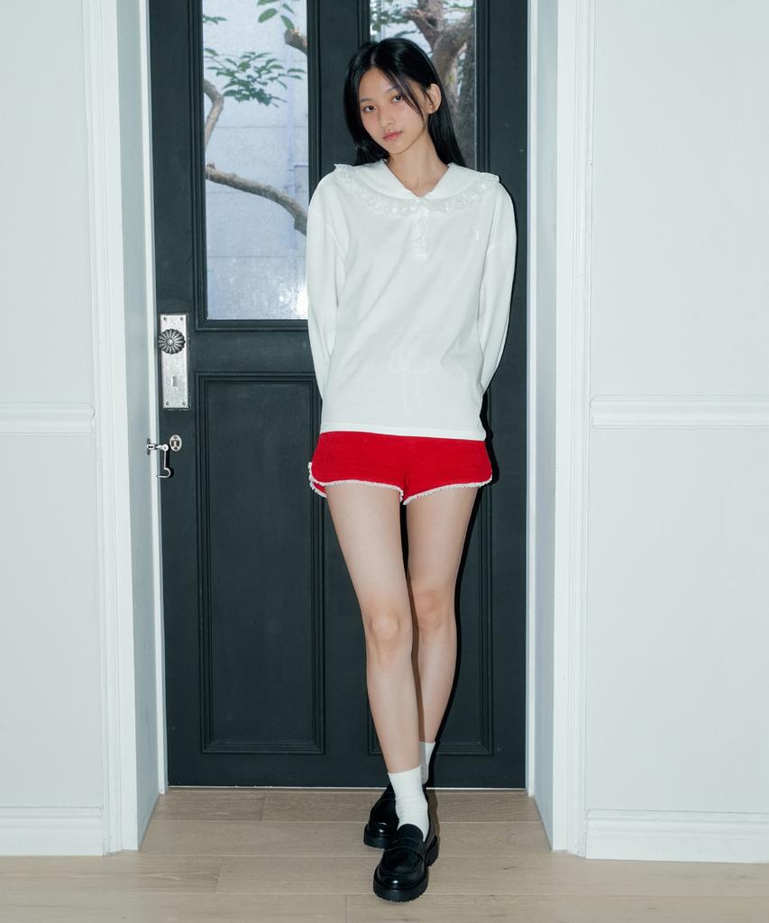 MARGARIN FINGERS Lace Knit Shorts (Red)