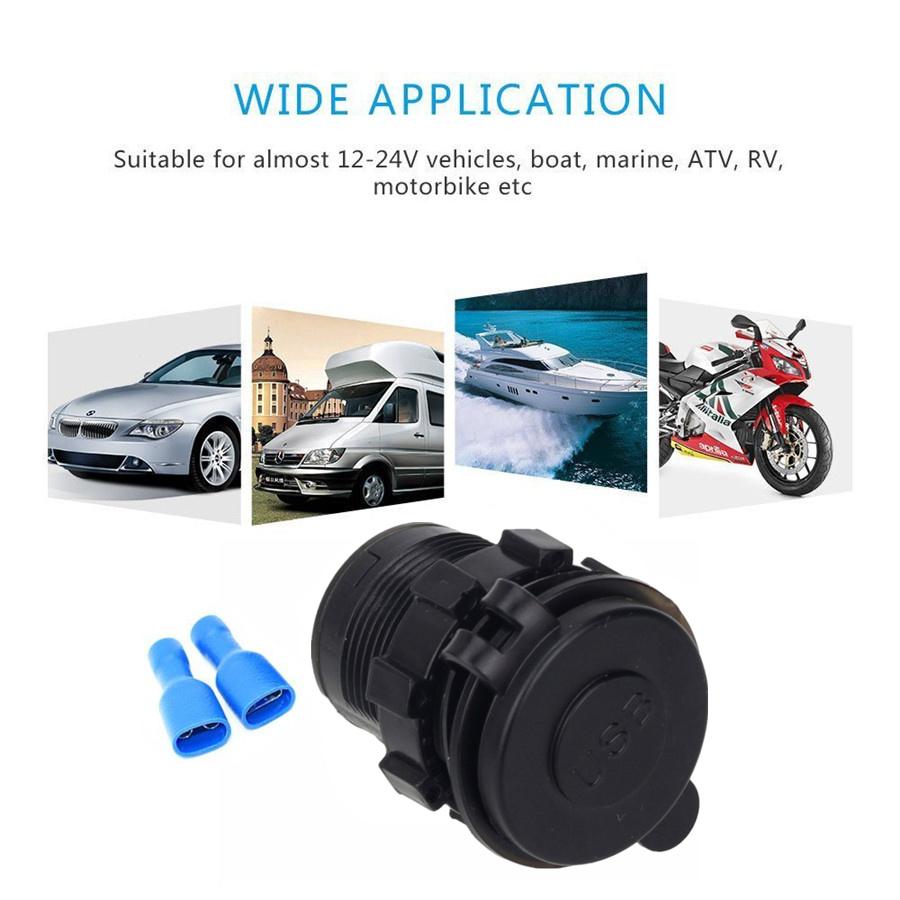 Motorcycle Dual USB Charger Socket With Blue LED Voltmeter Wire In-line 10A Fuse