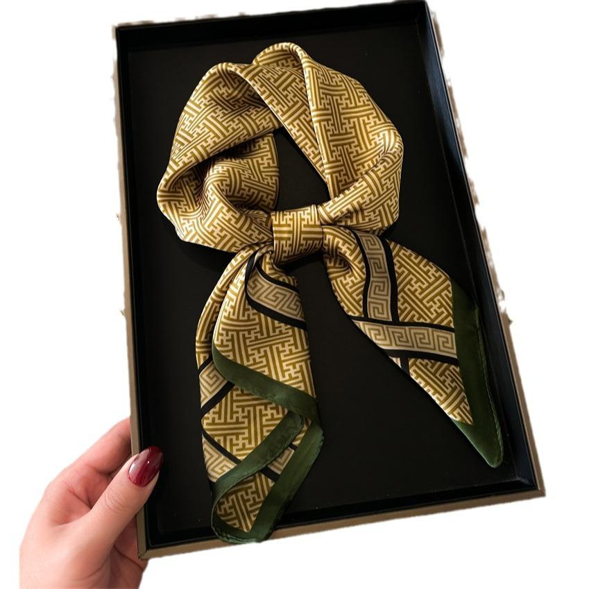 Легкий роскошный шелковый шарф, имитация шелкового шарфа, женский весенне-осенний тонкий квадратный шарф 70 см, высококачественный универсальный шарф в иностранном стиле, новый